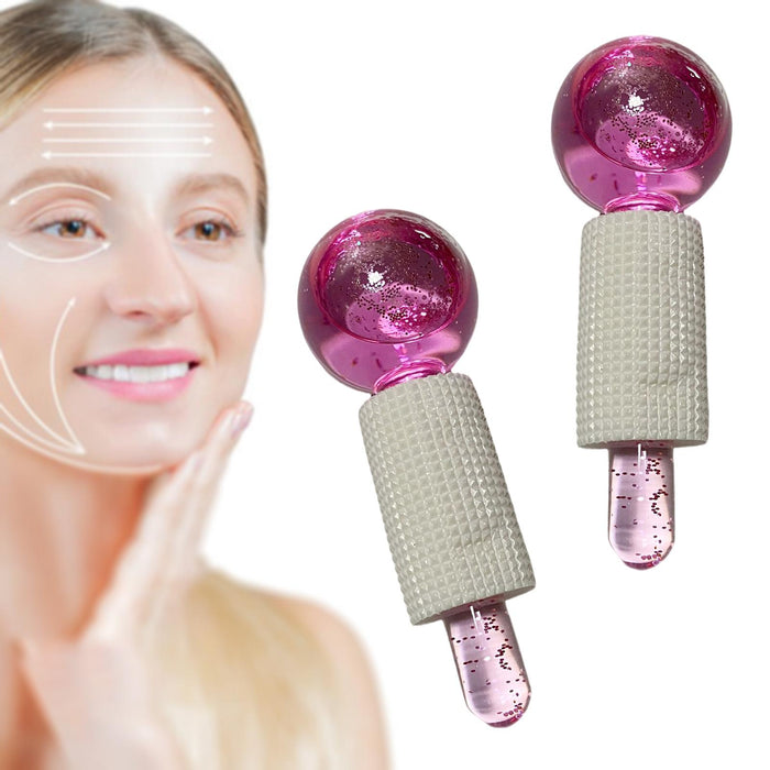 2Pcs Ice Globe Anti-Aging Face and Eye Skin Treatment Cooling Facial Roller Twinkle Pink