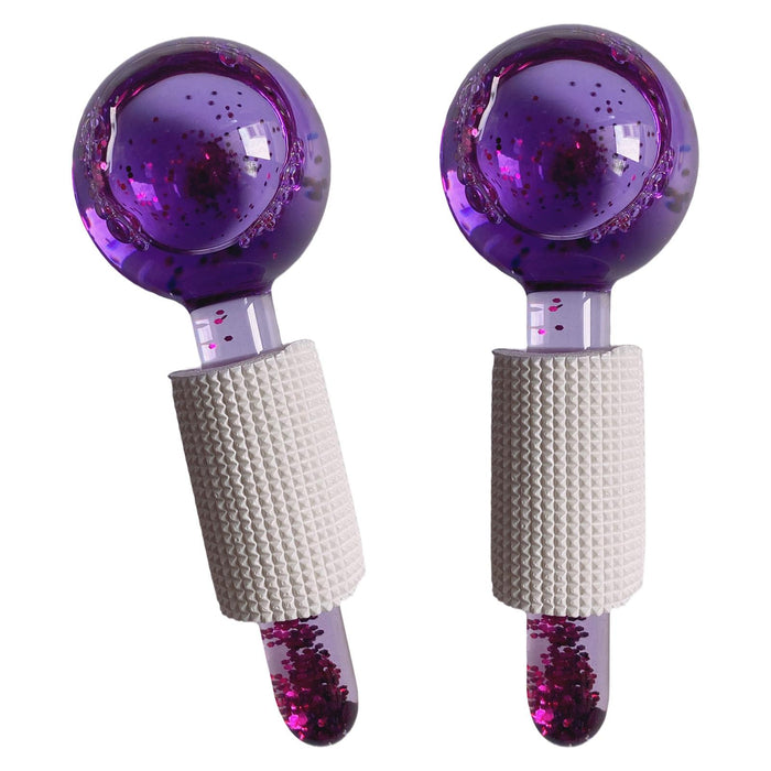 2Pcs Ice Globe Anti-Aging Face and Eye Skin Treatment Cooling Facial Roller Twinkle Purple