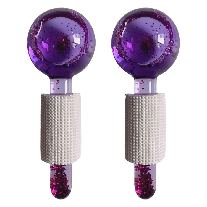 2Pcs Ice Globe Anti-Aging Face and Eye Skin Treatment Cooling Facial Roller Twinkle Purple