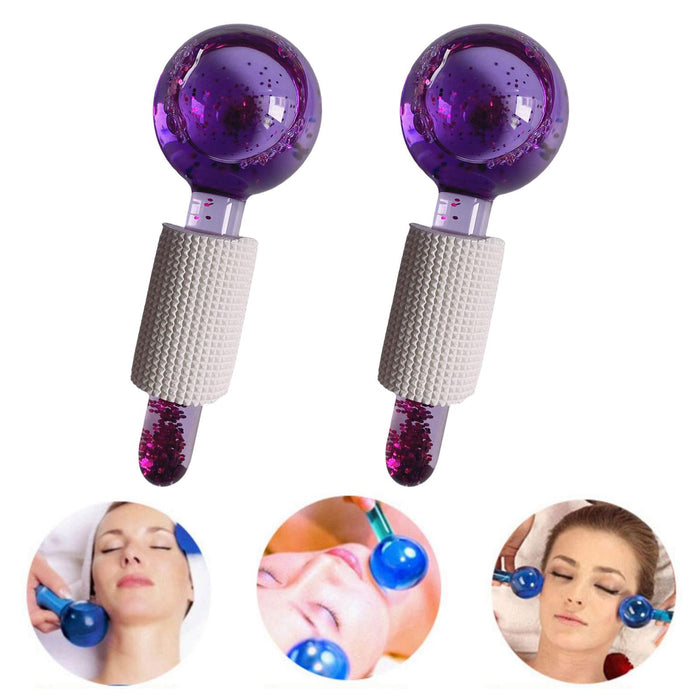 2Pcs Ice Globe Anti-Aging Face and Eye Skin Treatment Cooling Facial Roller Twinkle Purple