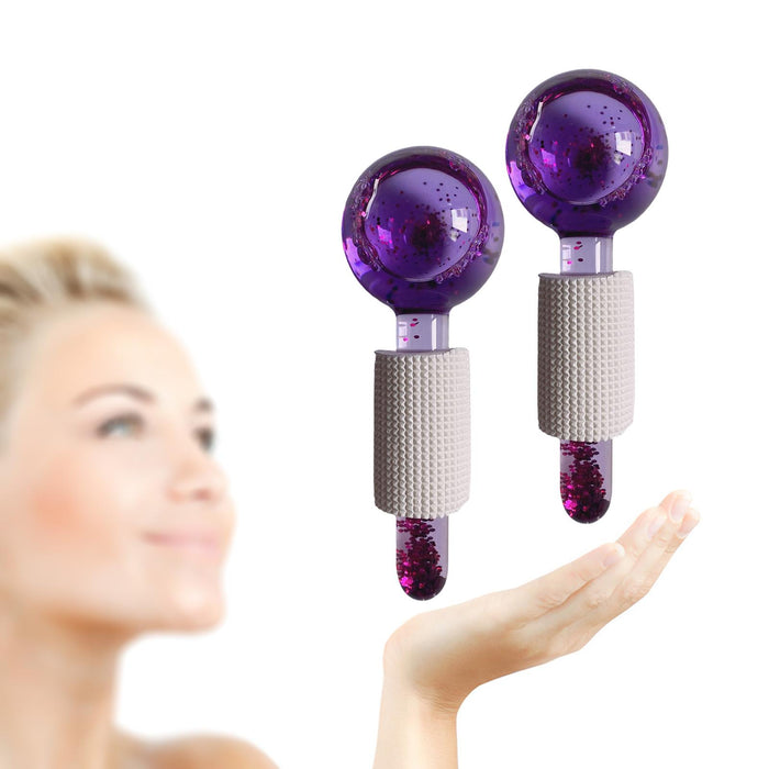 2Pcs Ice Globe Anti-Aging Face and Eye Skin Treatment Cooling Facial Roller Twinkle Purple