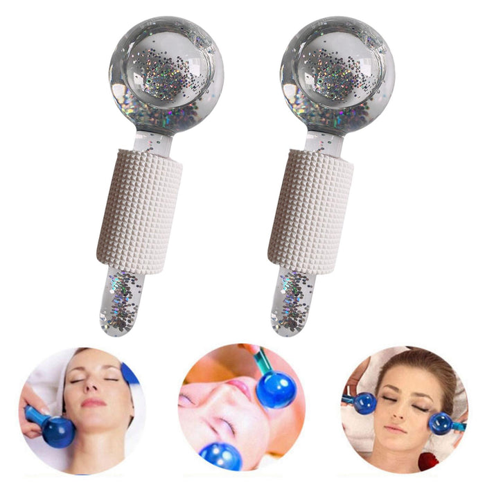 2Pcs Ice Globe Anti-Aging Face and Eye Skin Treatment Cooling Facial Roller Twinkle Clear