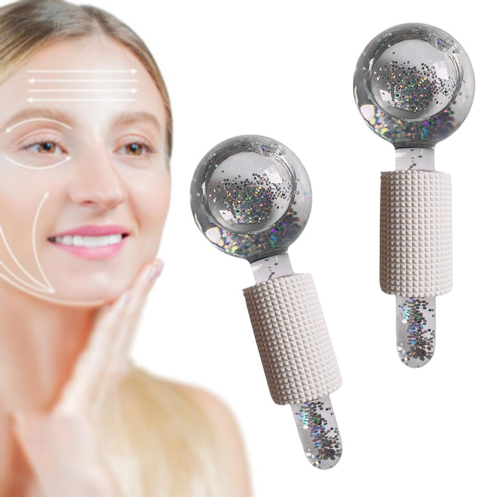 2Pcs Ice Globe Anti-Aging Face and Eye Skin Treatment Cooling Facial Roller Twinkle Clear