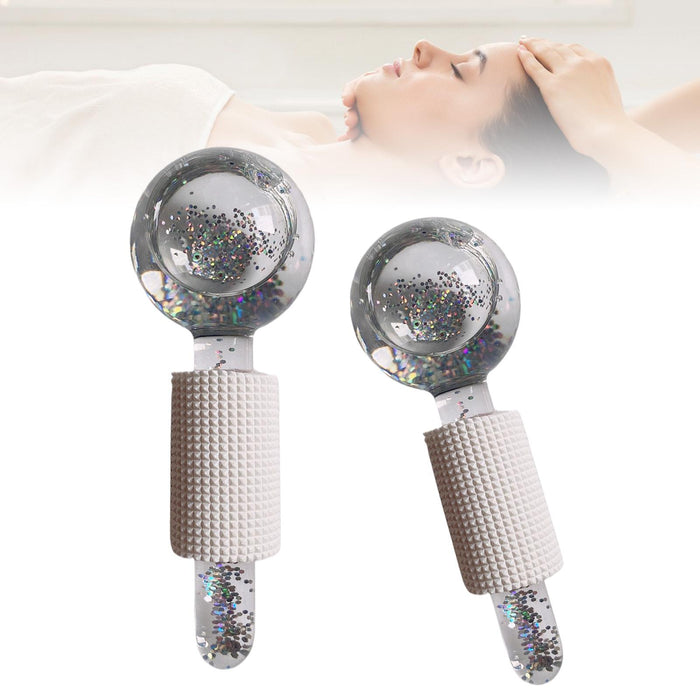 2Pcs Ice Globe Anti-Aging Face and Eye Skin Treatment Cooling Facial Roller Twinkle Clear