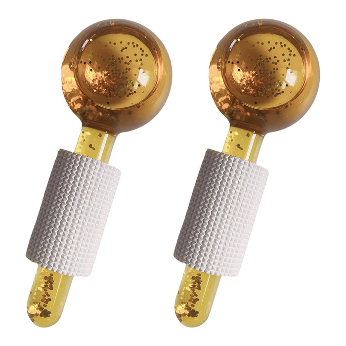 2Pcs Ice Globe Anti-Aging Face and Eye Skin Treatment Cooling Facial Roller Twinkle Gold