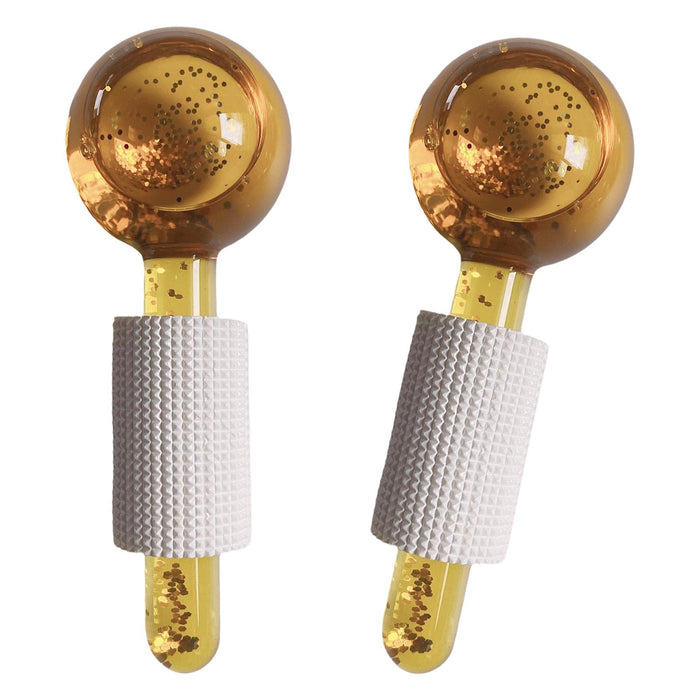 2Pcs Ice Globe Anti-Aging Face and Eye Skin Treatment Cooling Facial Roller Twinkle Gold