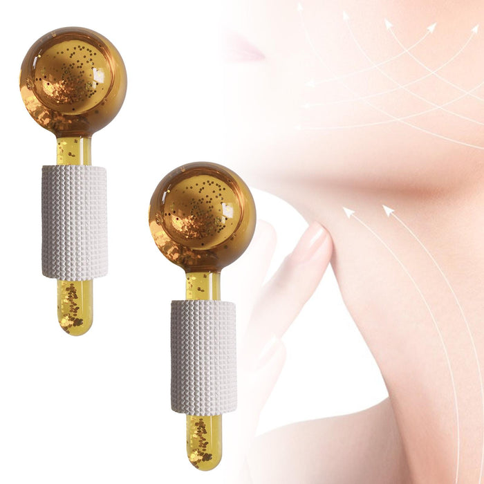 2Pcs Ice Globe Anti-Aging Face and Eye Skin Treatment Cooling Facial Roller Twinkle Gold