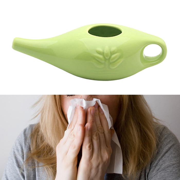 250ml Ceramic Neti Pot Nose Cleaning Pot for Removes Dust Nose Washing Green