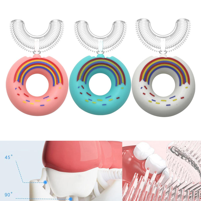 U-Shaped Toothbrush Convenient Brush Head Manual Toothbrush for Baby Kids Pink 2-6 Years Old