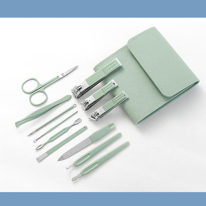 12Pcs/Set Manicure Set Household Ear Spoon Manicure Tools Tweezers Khaki