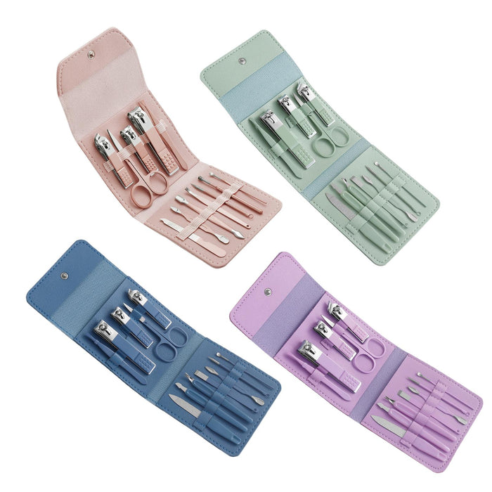 12Pcs/Set Manicure Set Household Ear Spoon Manicure Tools Tweezers Khaki