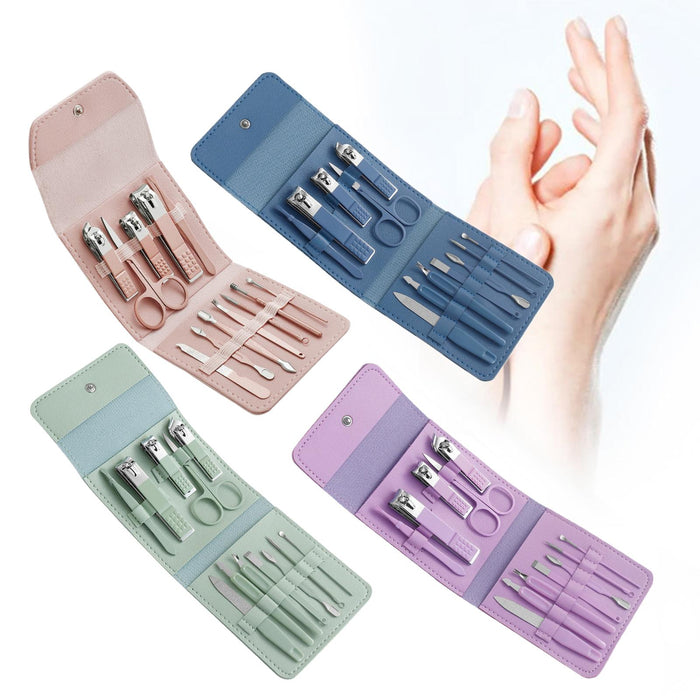 12Pcs/Set Manicure Set Household Ear Spoon Manicure Tools Tweezers Khaki