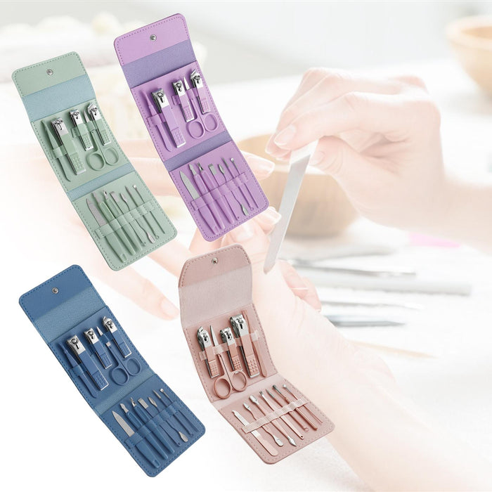 12Pcs/Set Manicure Set Household Ear Spoon Manicure Tools Tweezers Khaki