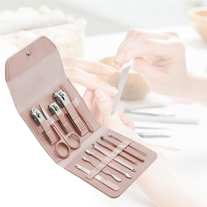 12Pcs/Set Manicure Set Household Ear Spoon Manicure Tools Tweezers Khaki