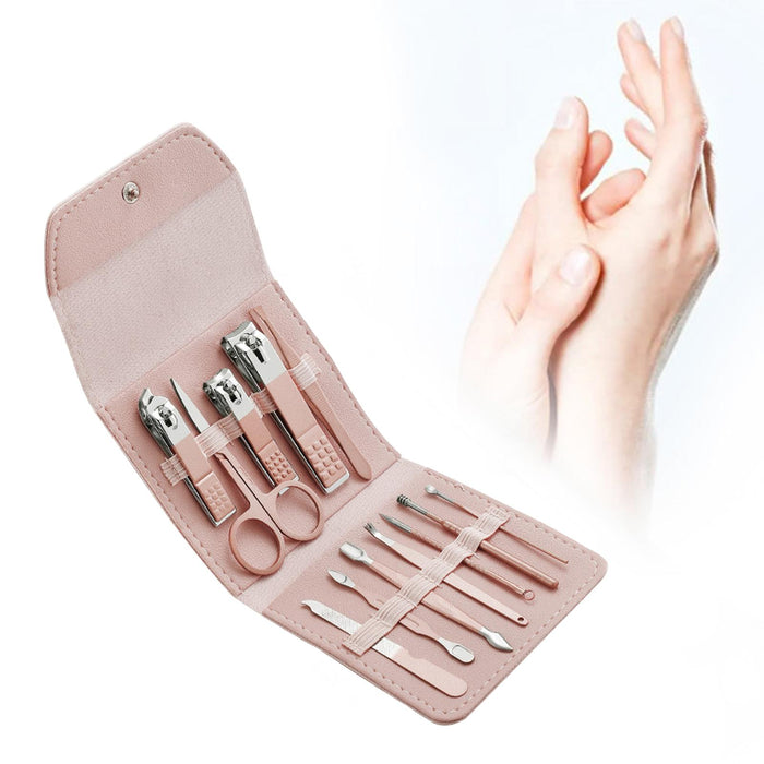 12Pcs/Set Manicure Set Household Ear Spoon Manicure Tools Tweezers Khaki