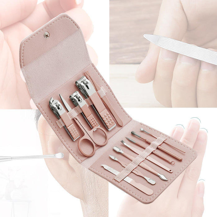 12Pcs/Set Manicure Set Household Ear Spoon Manicure Tools Tweezers Khaki