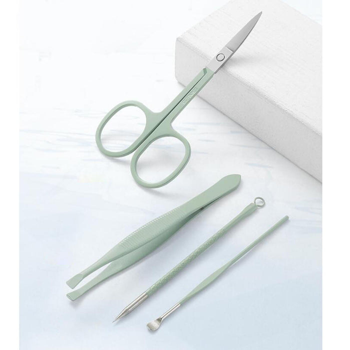 12Pcs/Set Manicure Set Household Ear Spoon Manicure Tools Tweezers Green