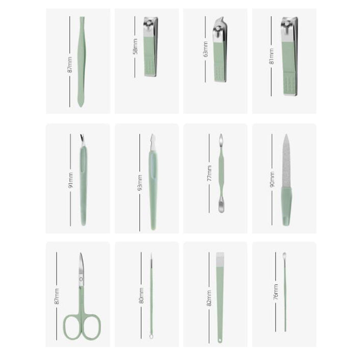 12Pcs/Set Manicure Set Household Ear Spoon Manicure Tools Tweezers Green