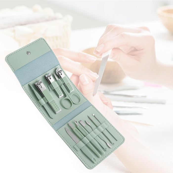 12Pcs/Set Manicure Set Household Ear Spoon Manicure Tools Tweezers Green