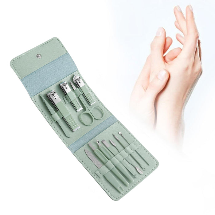 12Pcs/Set Manicure Set Household Ear Spoon Manicure Tools Tweezers Green