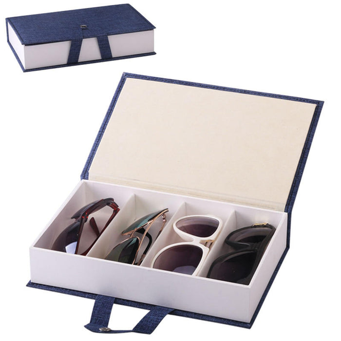 4 Grid Glasses Case Eyewear Sunglasses Display Storage Box Organizer Blue