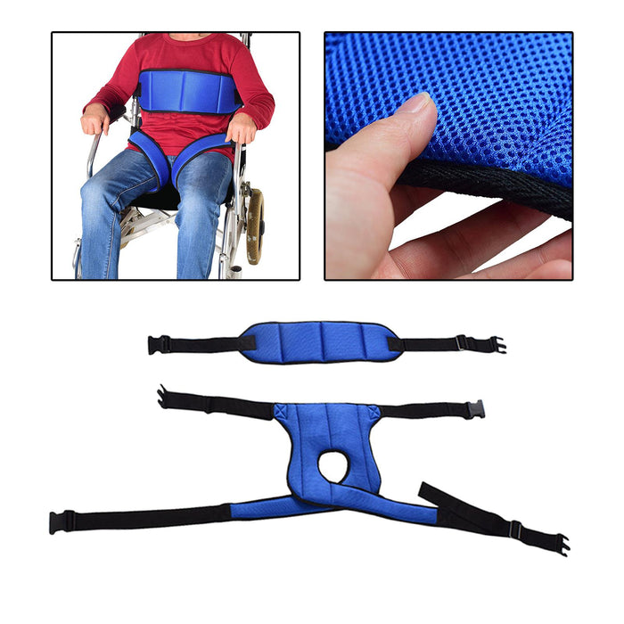 Wheelchair Seat Belt Safety Breathable Straps Adjustable Aid for Seniors Blue