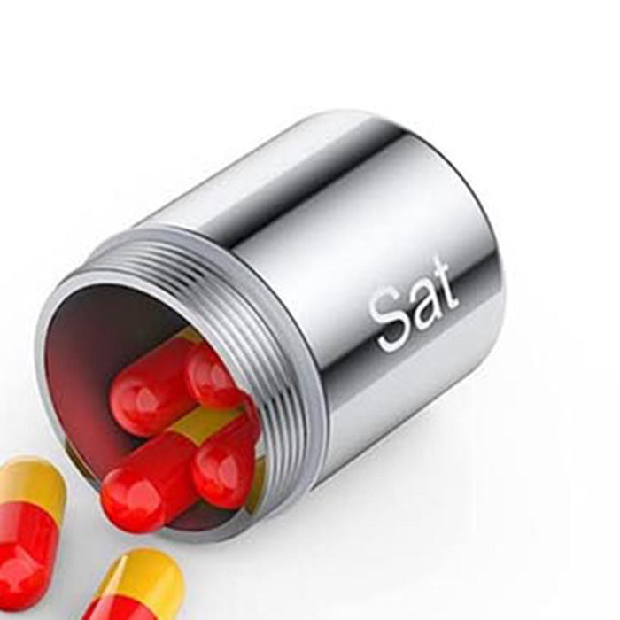 Weekly Pill Box Organizer Waterproof Aluminum Alloy Small for Outdoor Purse Silver