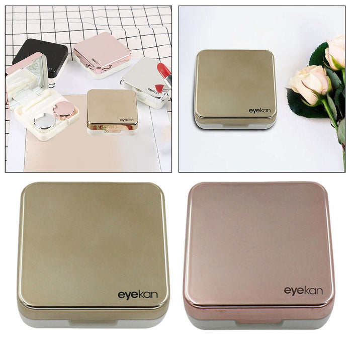 Square Portable Contact Lens Case Mirror Box Daily Use  Golden