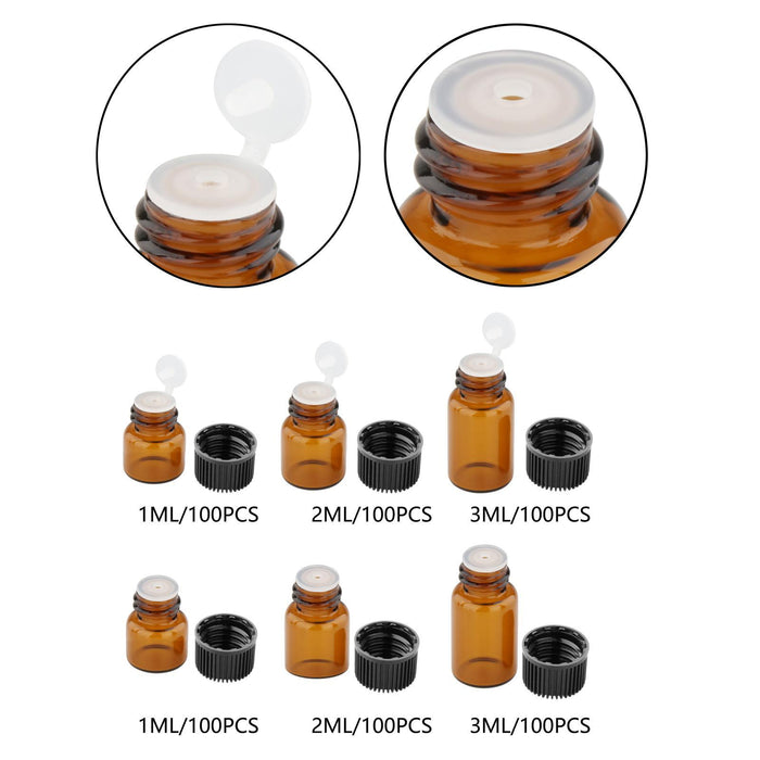 100Pcs Amber Mini Glass Bottle Empty for Essential Oil Aromatherapy Perfume