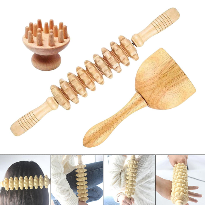 3Pcs Massage Tools Lymphatic Drainage Wood for Full Body Use Arms Neck