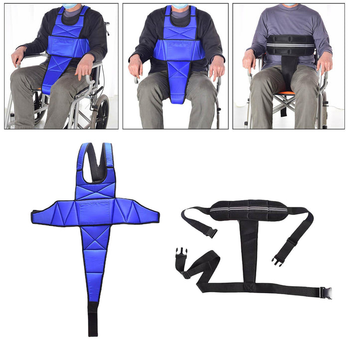 Wheelchair Seat Belt Harness Adjustable for Patients Seniors Blue Long