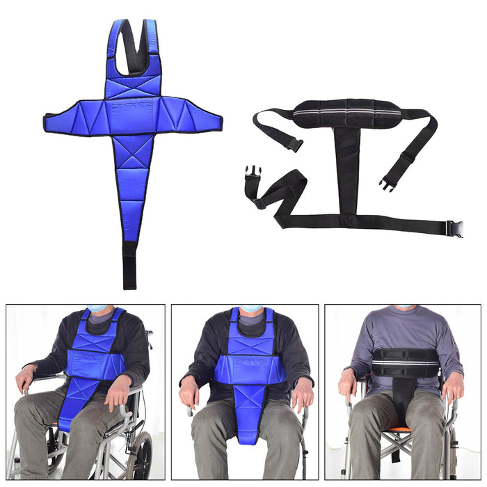 Wheelchair Seat Belt Harness Adjustable for Patients Seniors Blue Long