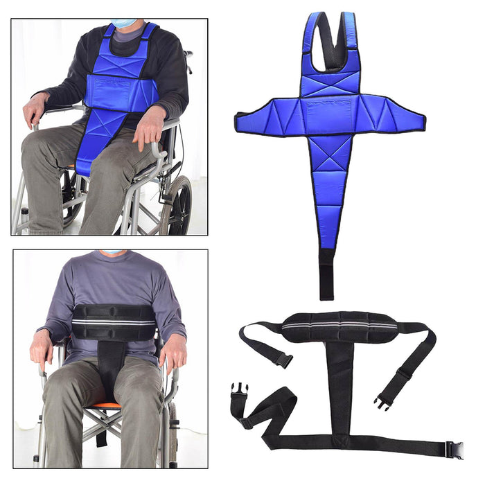 Wheelchair Seat Belt Harness Adjustable for Patients Seniors Blue Long