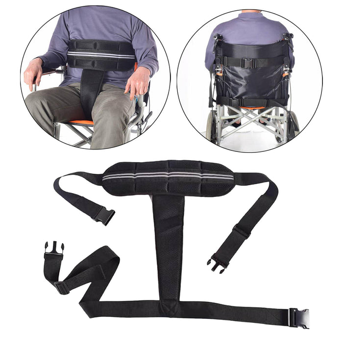 Wheelchair Seat Belt Harness Adjustable for Patients Seniors Black Short