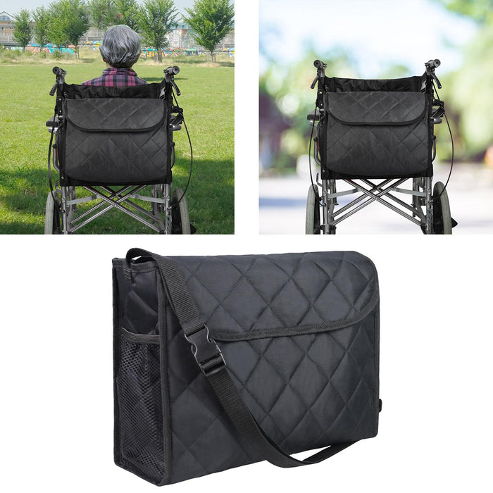 Wheelchair Bag Storage Pouch Tote for Travel Rollator Seniors Black