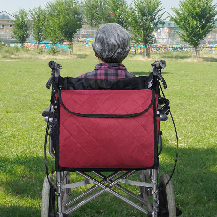 Wheelchair Bag Storage Pouch Tote for Travel Rollator Seniors Burgundy