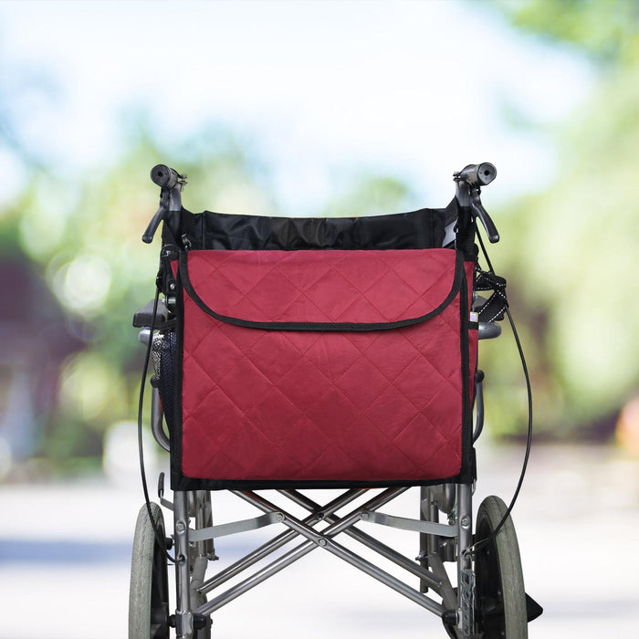 Wheelchair Bag Storage Pouch Tote for Travel Rollator Seniors Burgundy