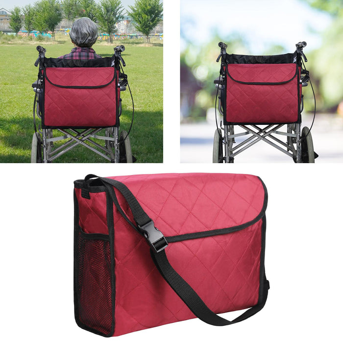 Wheelchair Bag Storage Pouch Tote for Travel Rollator Seniors Burgundy