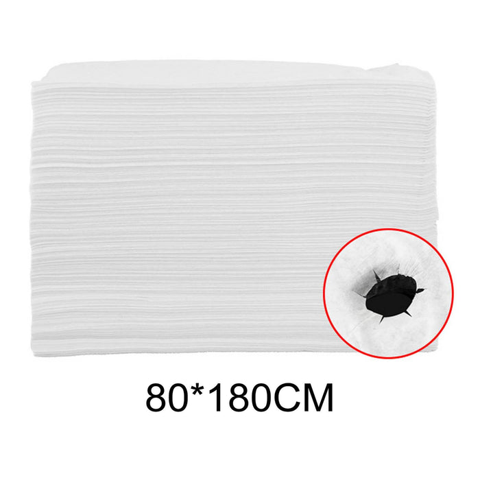 100x Soft Disposable Bed Sheet Waterproof for Salon SPA  White with Hole