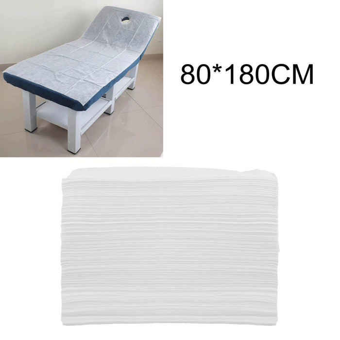 100x Soft Disposable Bed Sheet Waterproof for Salon SPA  White with Hole