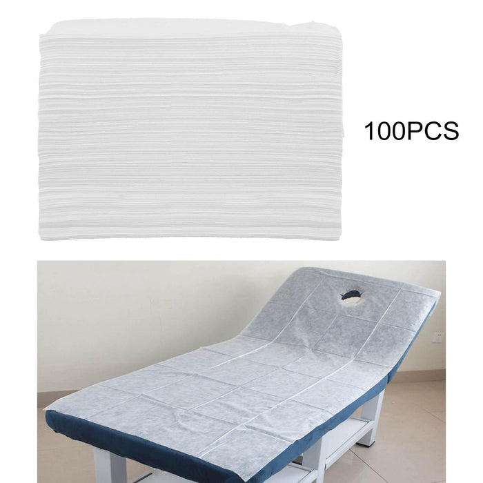 100x Soft Disposable Bed Sheet Waterproof for Salon SPA  White with Hole