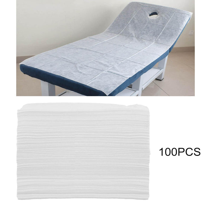 100x Soft Disposable Bed Sheet Waterproof for Salon SPA  White with Hole