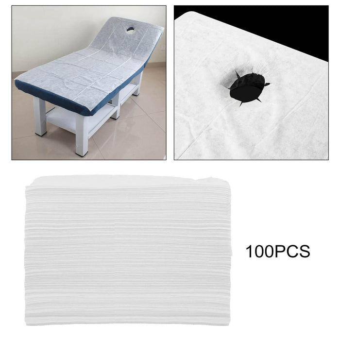 100x Soft Disposable Bed Sheet Waterproof for Salon SPA  White with Hole