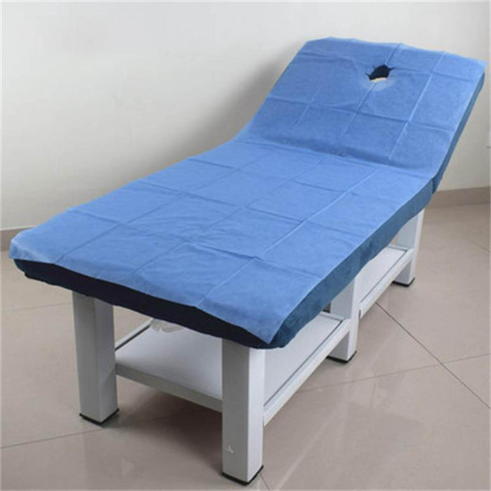 100x Soft Disposable Bed Sheet Waterproof for Salon SPA  Blue with Hole