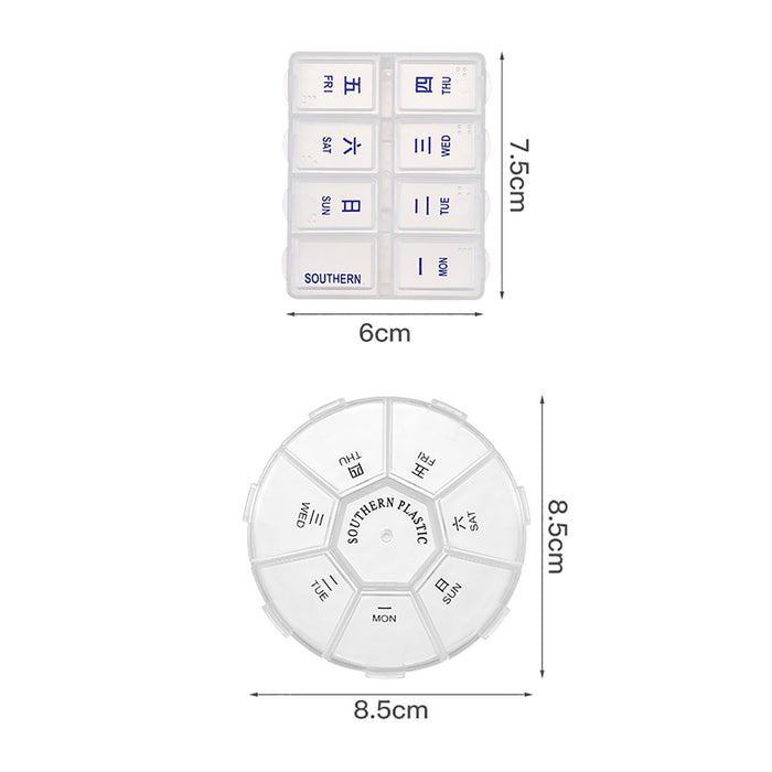 2 Pieces Weekly Pill Box Organiser Supplements Vitamins Travel Home Round