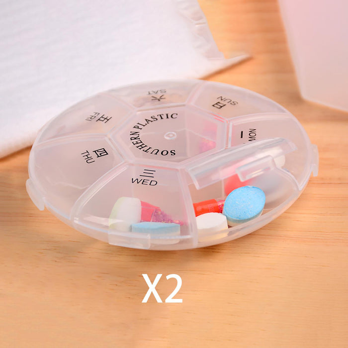 2 Pieces Weekly Pill Box Organiser Supplements Vitamins Travel Home Round