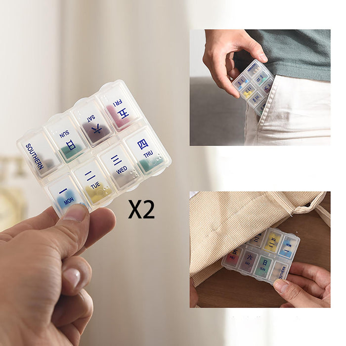 2 Pieces Weekly Pill Box Organiser Supplements Vitamins Travel Home Rectangle