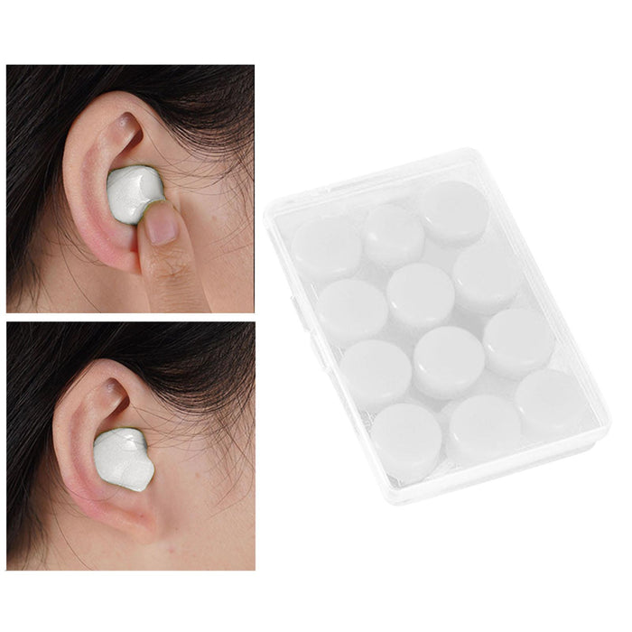 Set of 12 Silicone Noise Cancelling Earplugs 27dB Snr Moldable Soft White