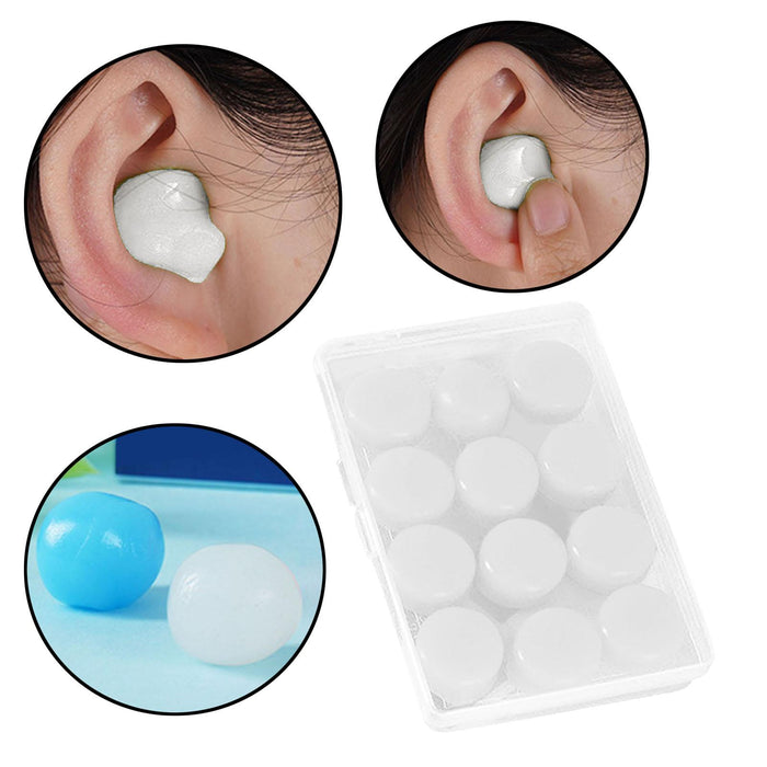 Set of 12 Silicone Noise Cancelling Earplugs 27dB Snr Moldable Soft White