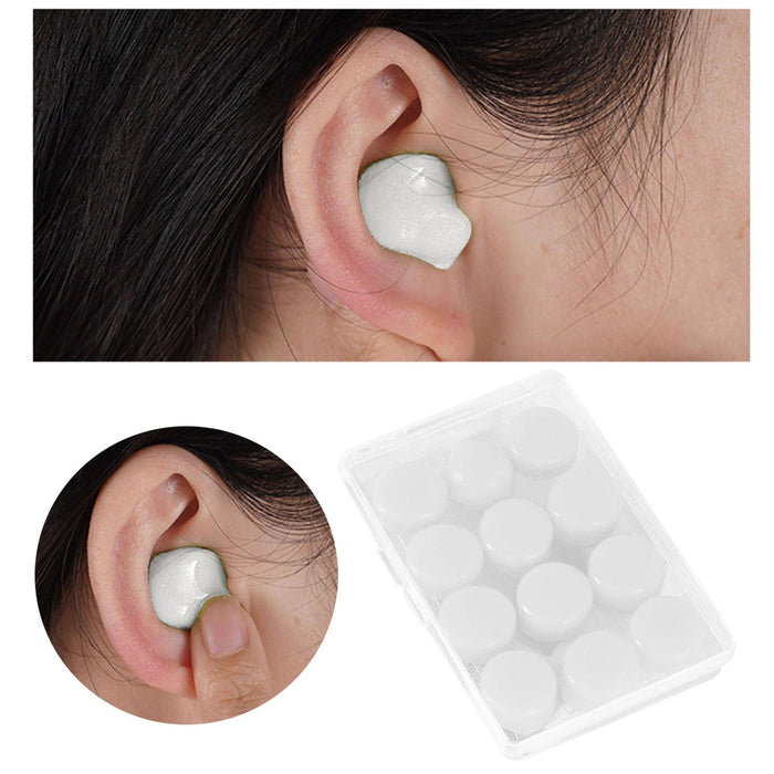 Set of 12 Silicone Noise Cancelling Earplugs 27dB Snr Moldable Soft White